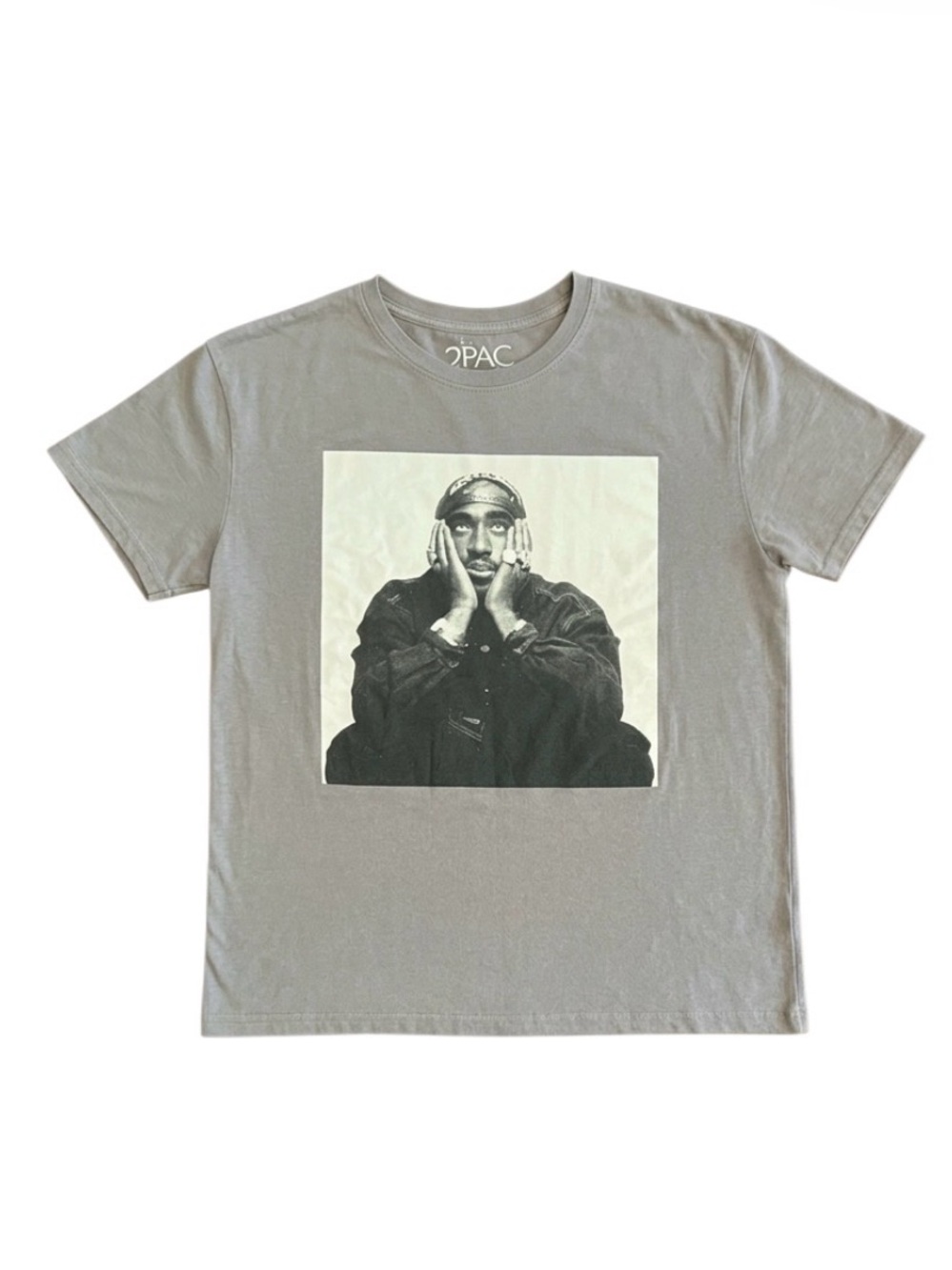 TUPAC SHAKUR GRAPHIC TEE GRAY HANDS ON FACE LICENSED MERCH COTTON XL